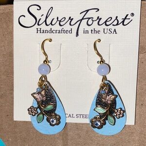 Silver Forest Light Blue and Gold Floral Earrings